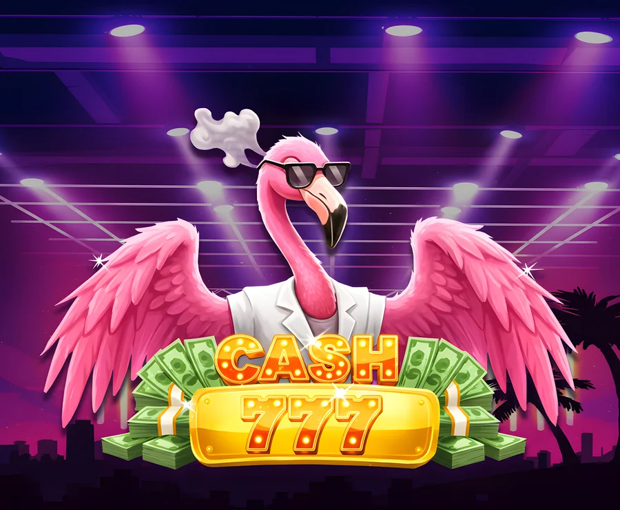 Cash Machine 777 logo: a flamingo in sunglasses over a gold CASH 777 plate